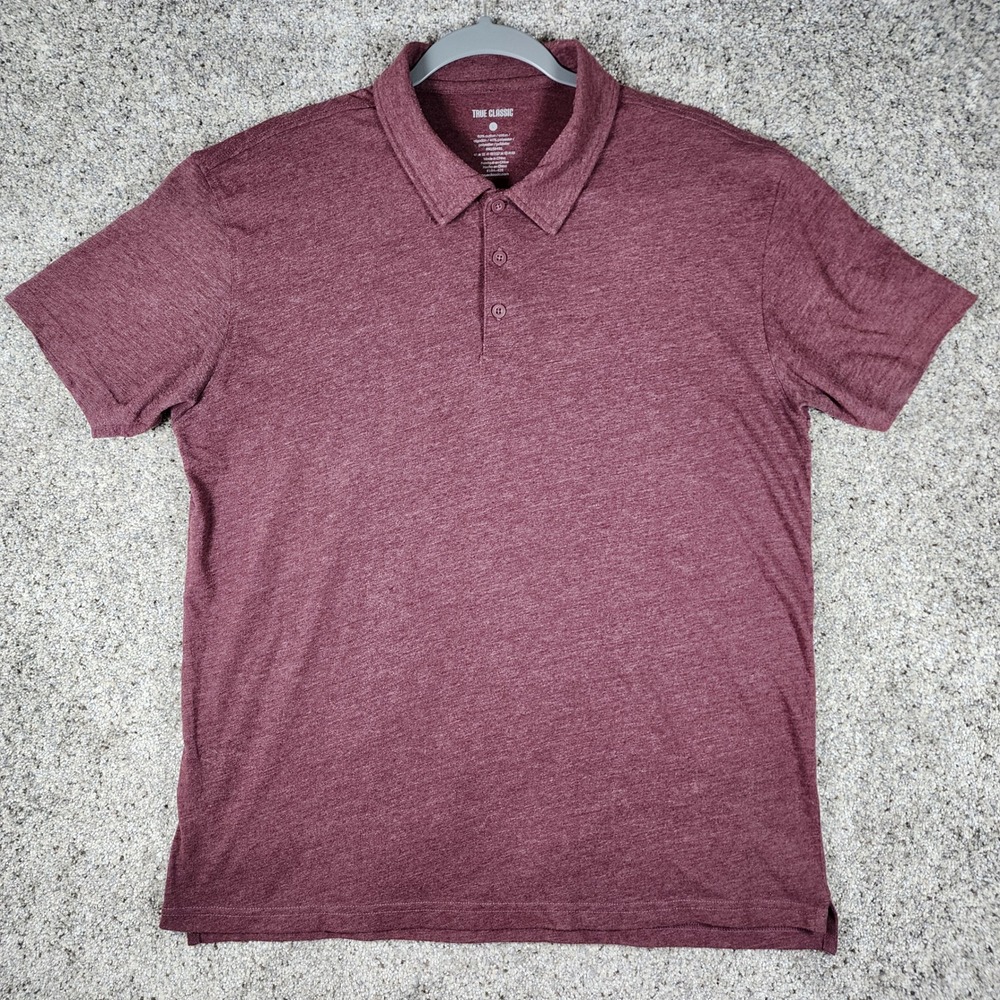 True Classic Polo Shirt Mens Large Burgundy Heathered Short Sleeve Excellent
